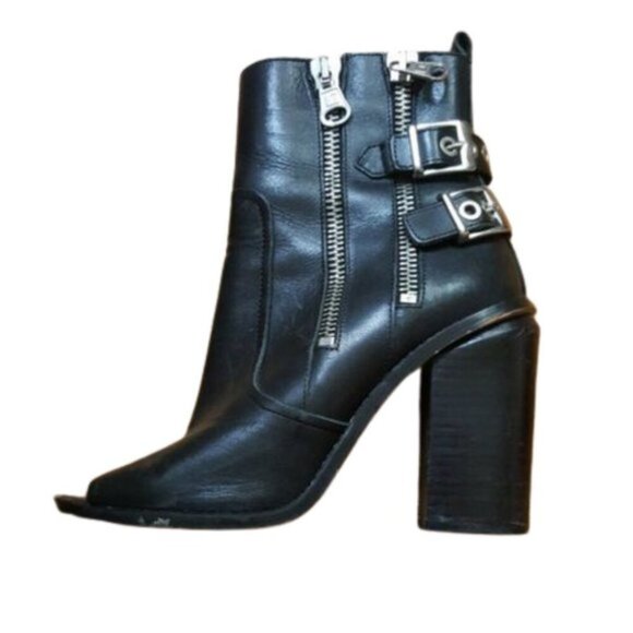Sixtyseven leather lots of zippers chunky heel open toes booties boots - Picture 4 of 8